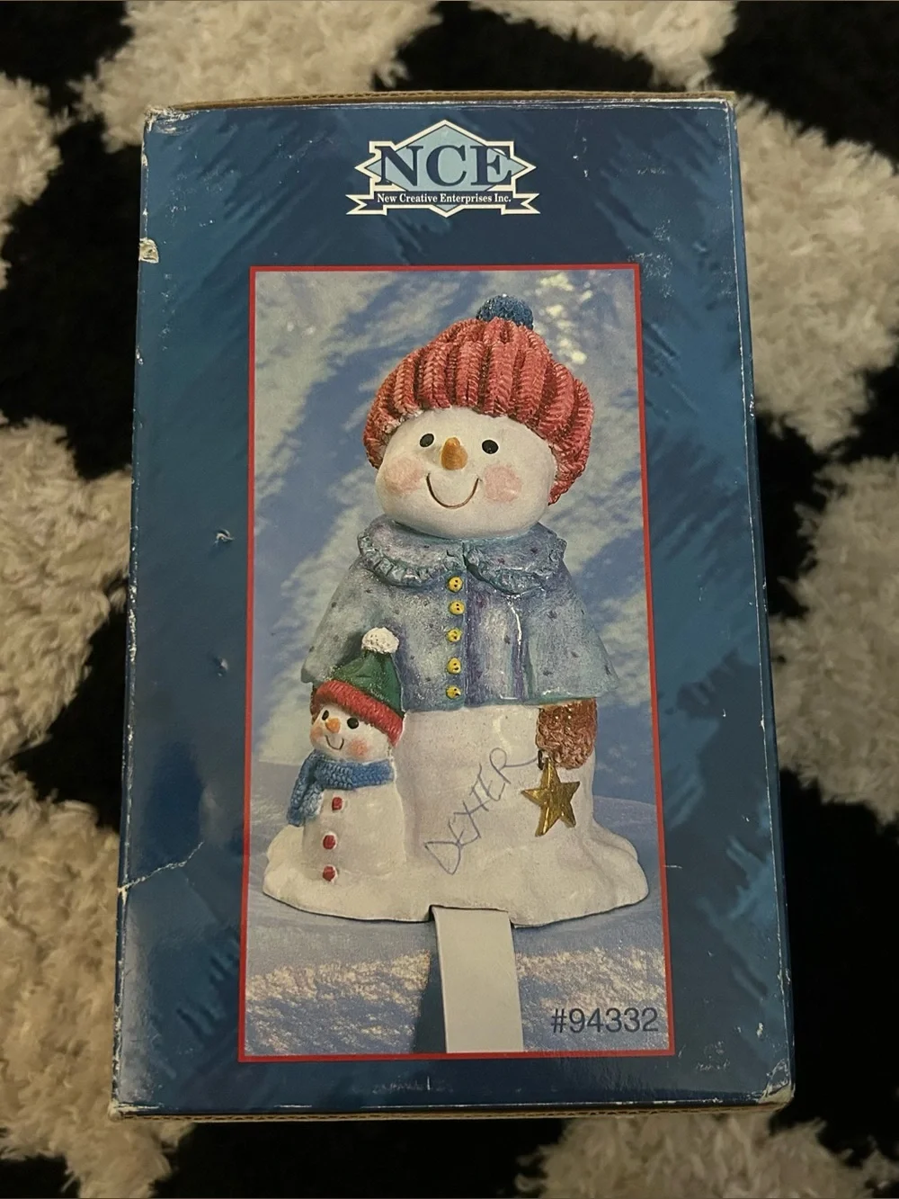 1998 Elaine Thompson Snowkins Collection Stocking Hanger Snowman #94332 Vintage